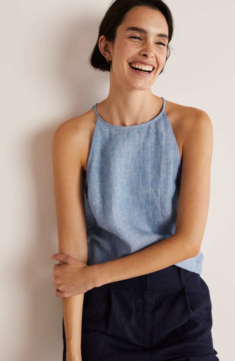 Boden Halter Neck Linen Tank Top, Alternate, color, 