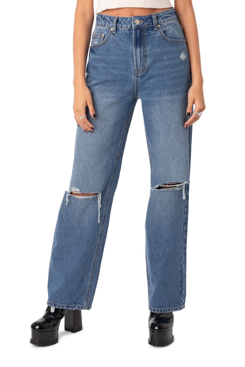 Lori High Waist Ripped Jeans, Main, color, BLUE