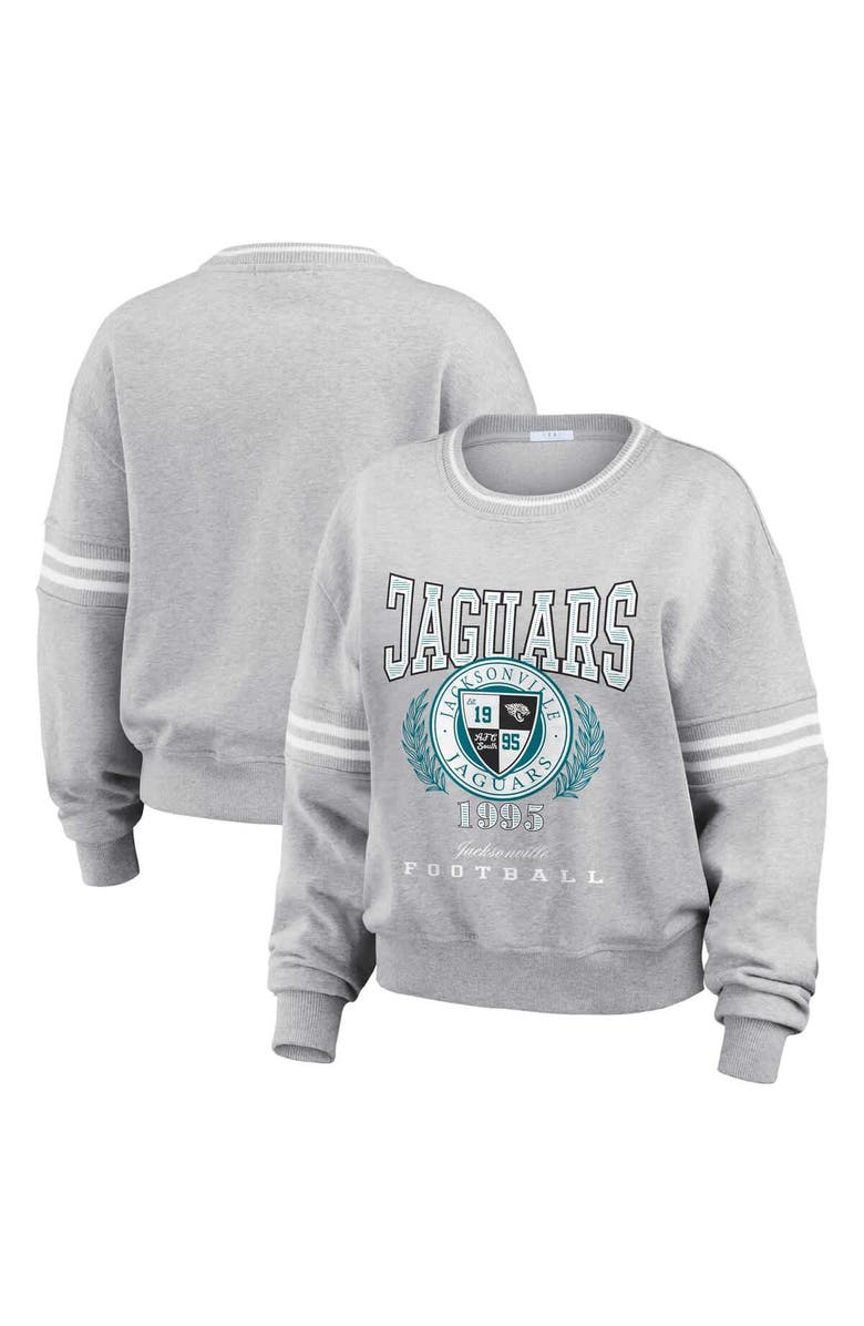 WEAR by Erin Andrews Women's WEAR by Erin Andrews Heather Gray Jacksonville Jaguars Cropped Pullover Sweatshirt, Main, color, Heather Gray