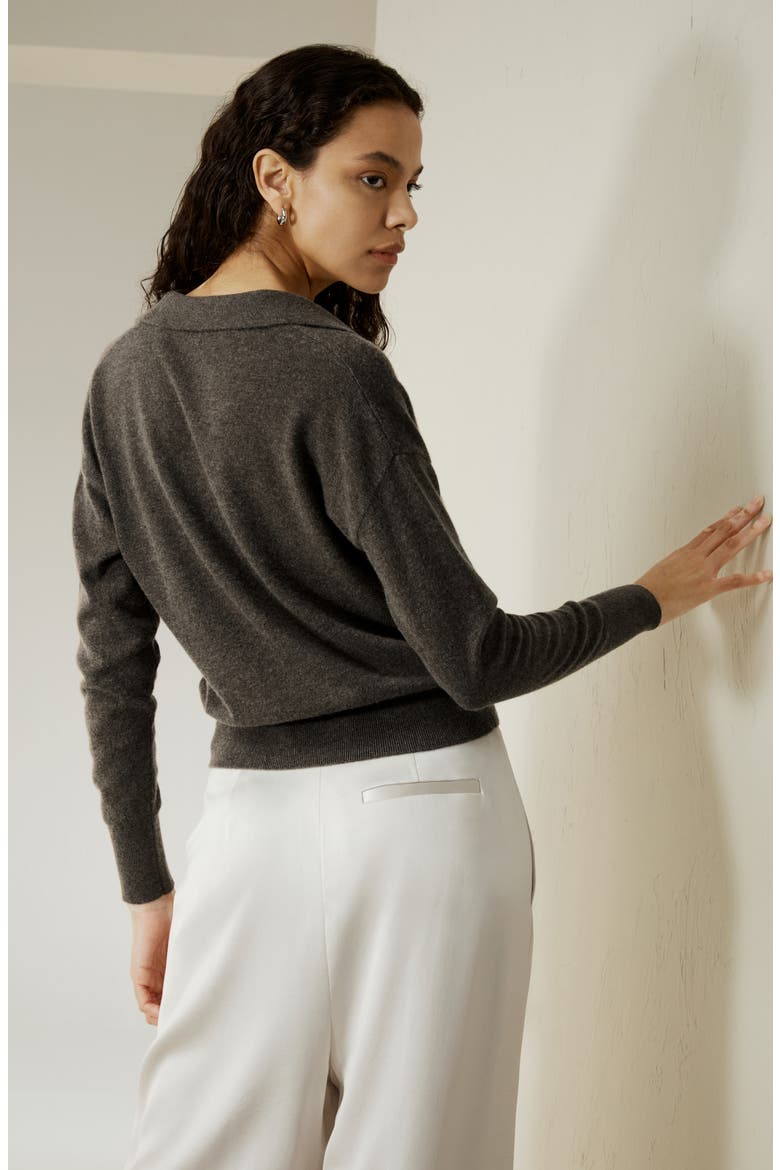 Women's Cashmere Polo Shirt, Alternate, color, Brown