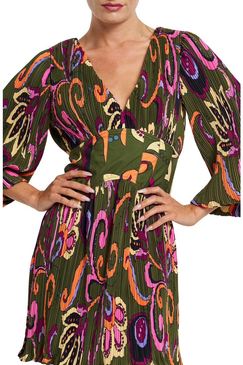 Candice Plissé Fit & Flare Dress, Alternate, color, GREEN MULTI