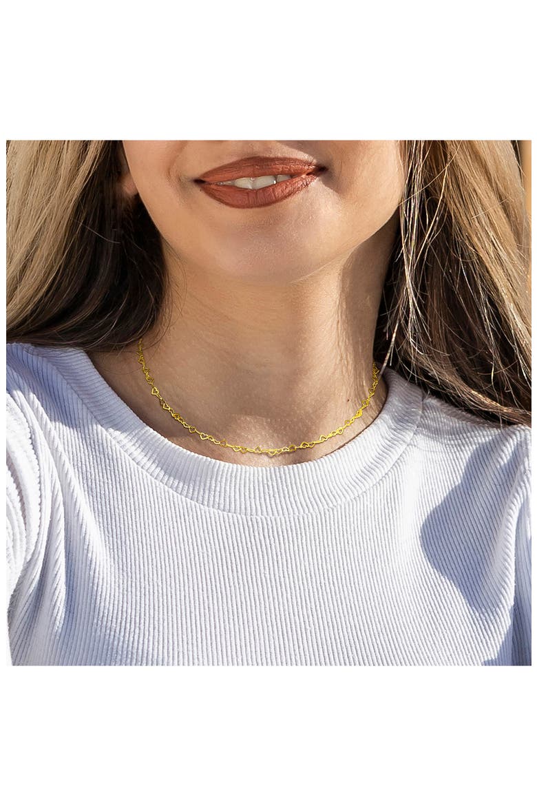 18K Gold Plated Sterling Silver 3mm Heart Link Necklace, Alternate, color, GOLD
