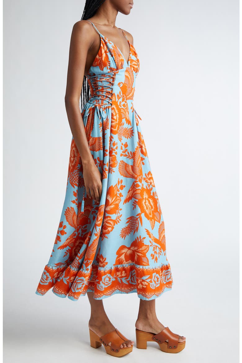 Floral Linen Blend Midi Dress, Alternate, color, BLUE