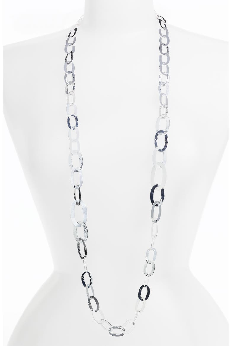 'Flat Links' Long Necklace, Main, color, SILVER