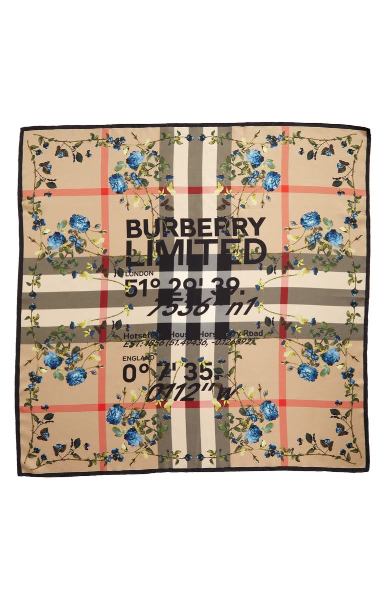 Burberry Horseferry Floral Silk Scarf, Main, color, 