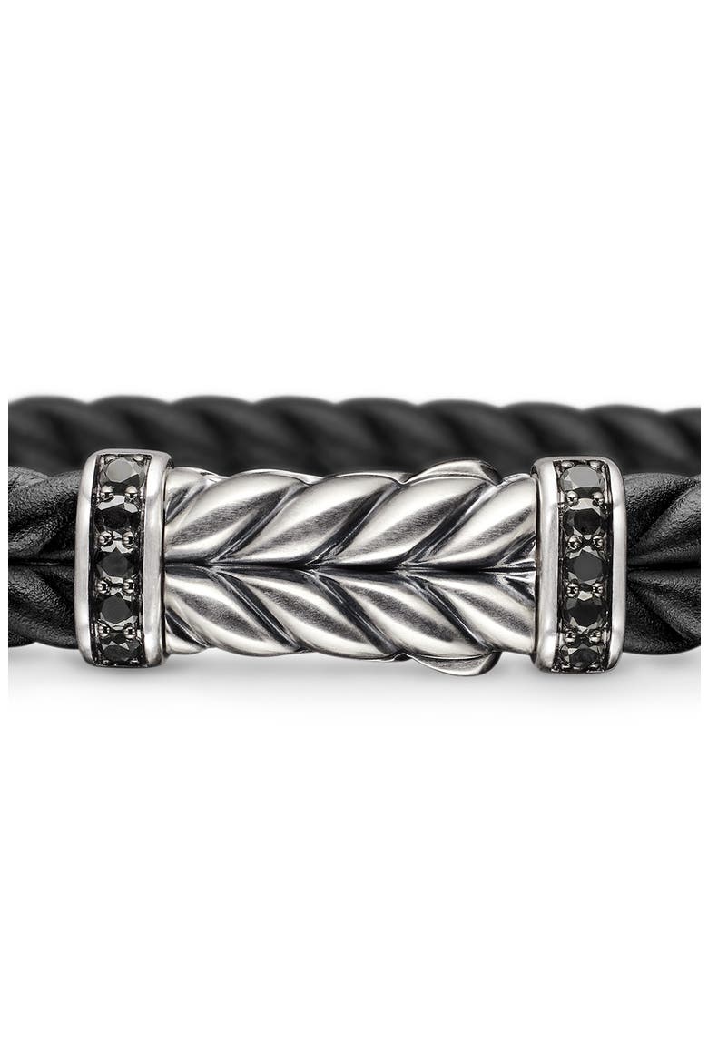 9mm Chevron Rubber Bracelet with Pavé Black Diamonds, Alternate, color, STERLING SILVER
