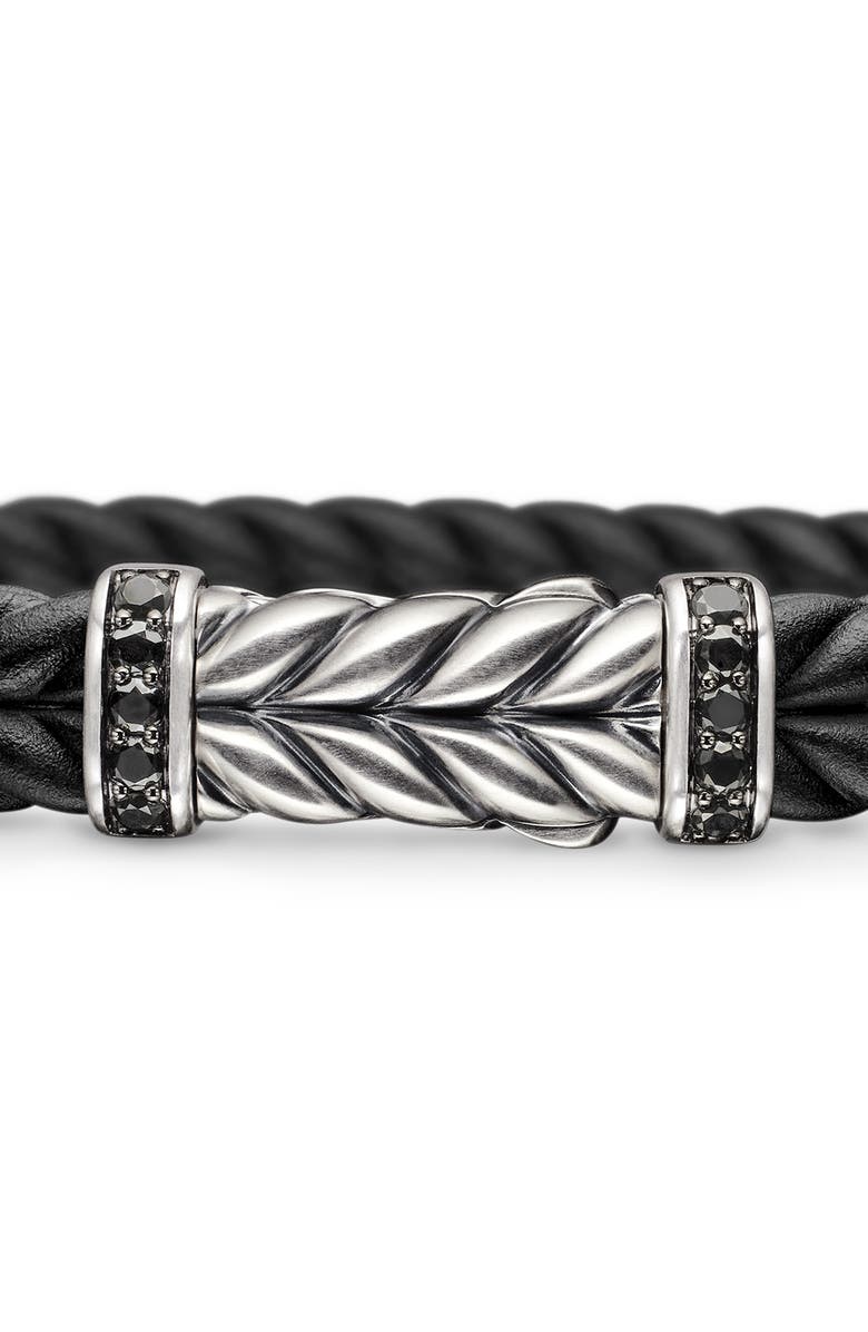 David Yurman 9mm Chevron Rubber Bracelet with Pavé Black Diamonds, Alternate, color, Sterling Silver