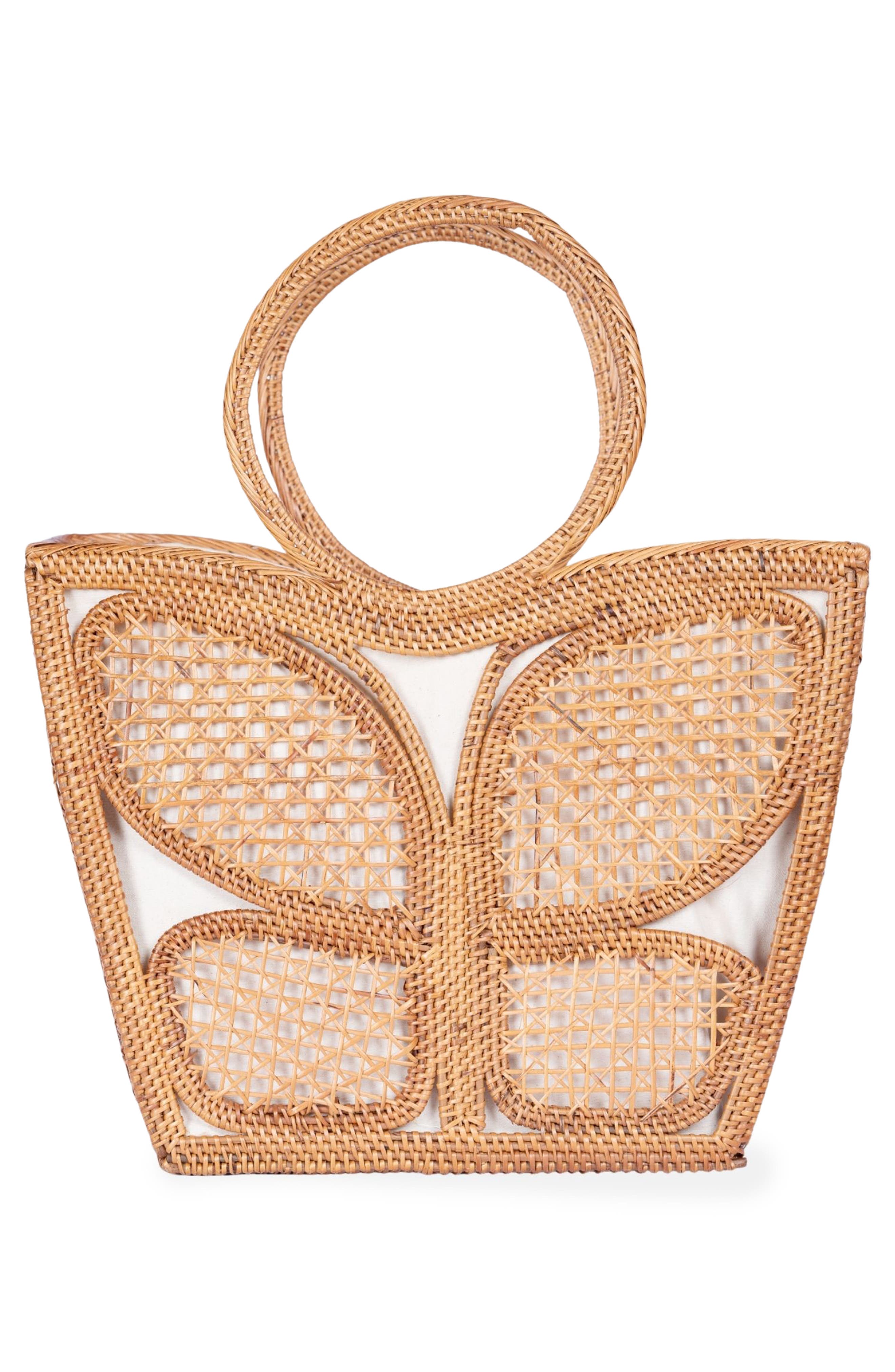 Jelavu Ata Butterfly Handwoven Rattan Tote, Alternate, color, Natural/ Ivory