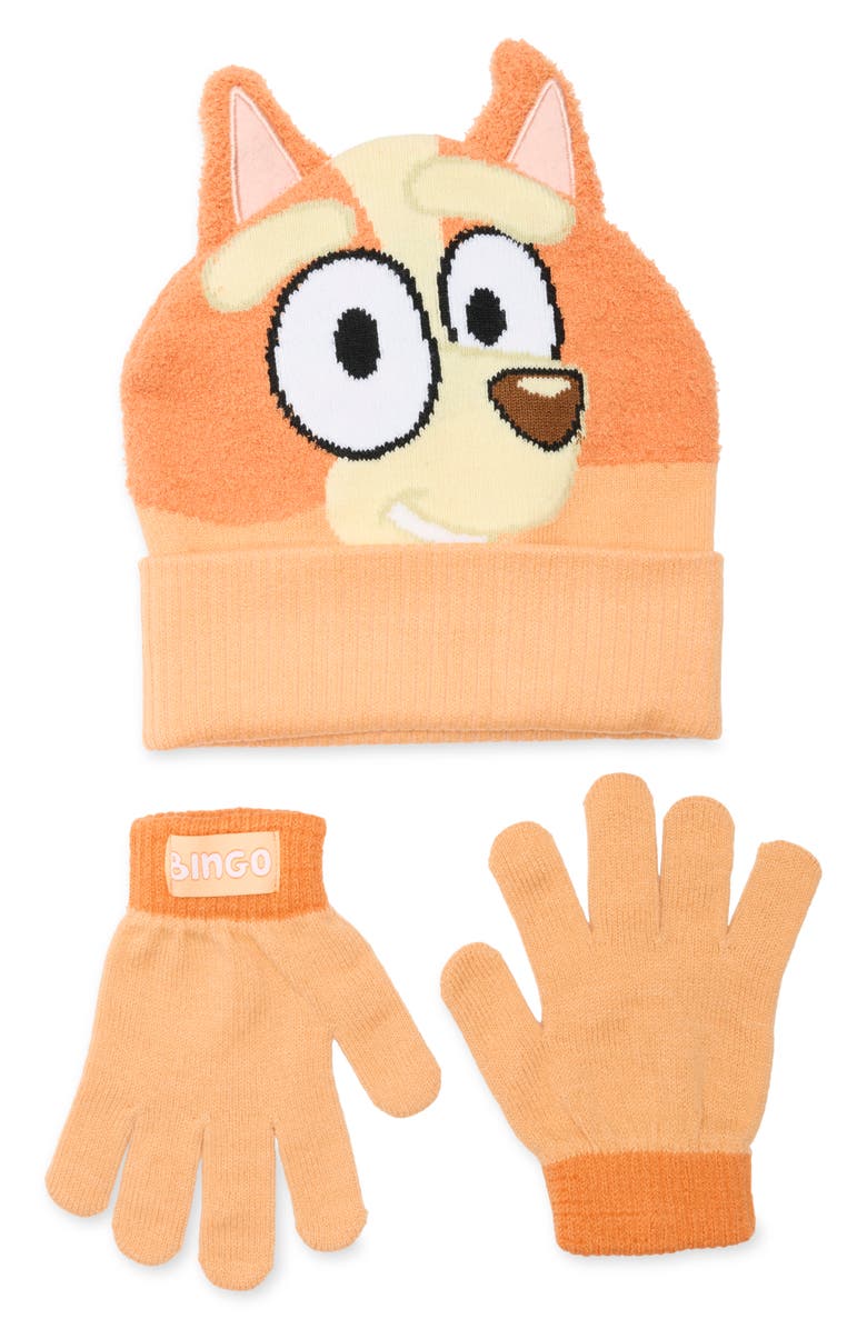 BERKSHIRE FASHIONS Kids' Bingo Beanie & Mittens Set, Main, color, Orange Assorted