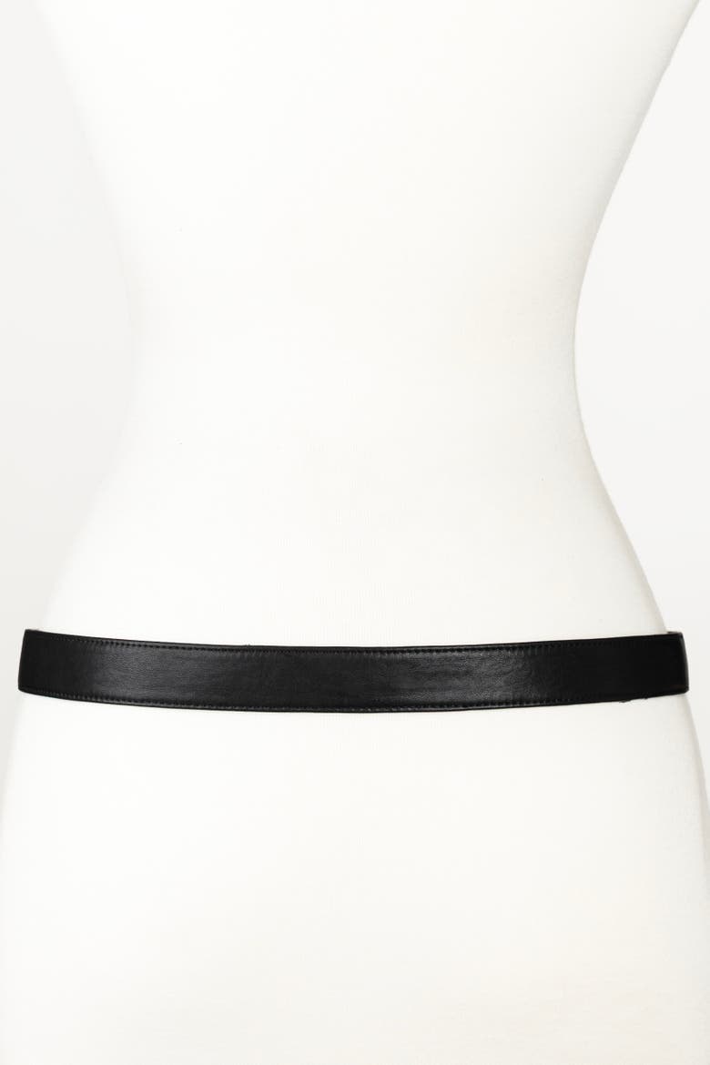 Square Gold Buckle Leather Belt, Alternate, color, Black