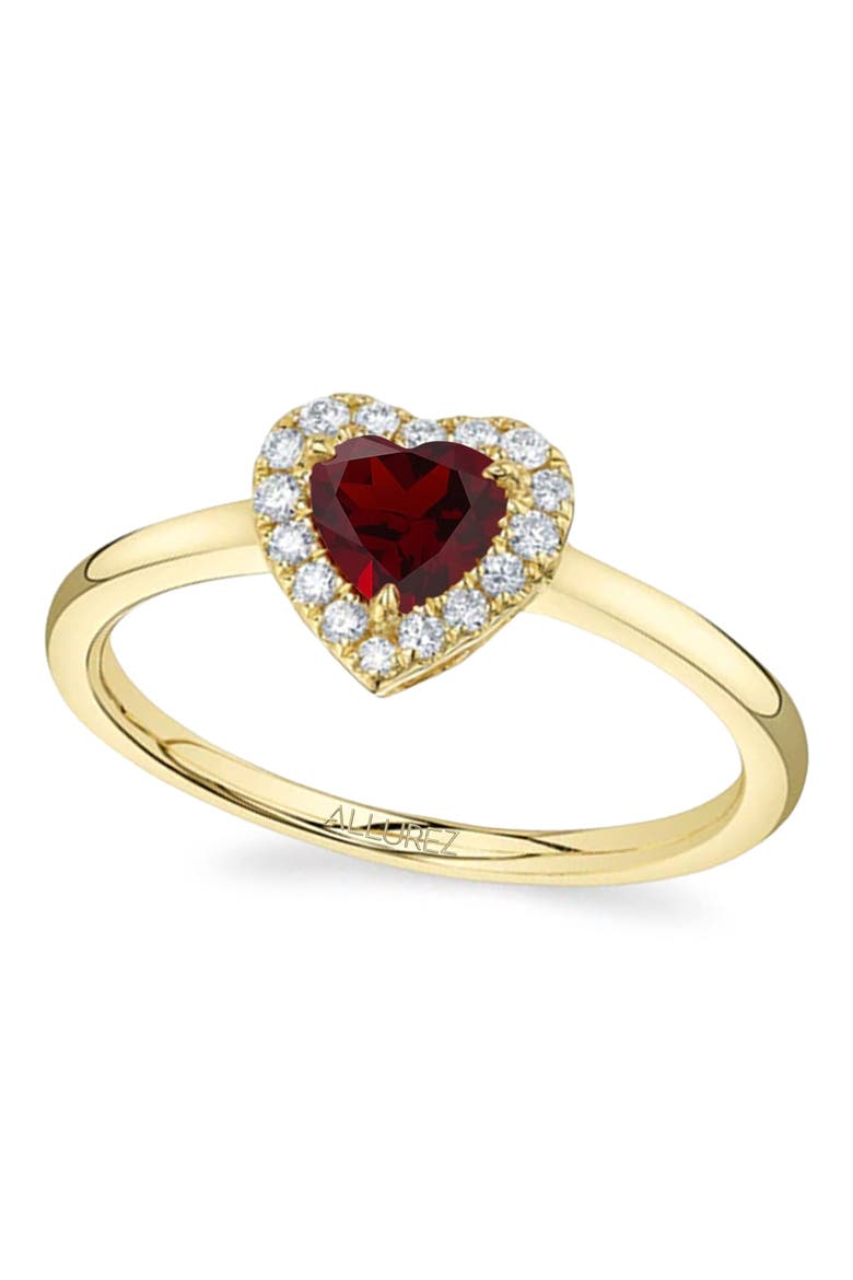 Heart Lab Gemstone & Round Diamond Halo Ring 14K 0.67ct, Main, color, Garnet/Yellow Gold