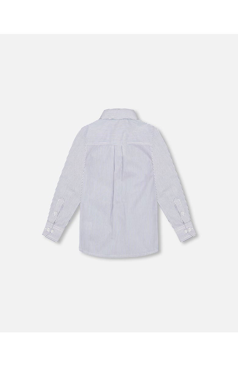 Deux par Deux Little Boy's Long Sleeve Button Down Shirt Navy Blue Stripes, Alternate, color, Navy Blue Stripes