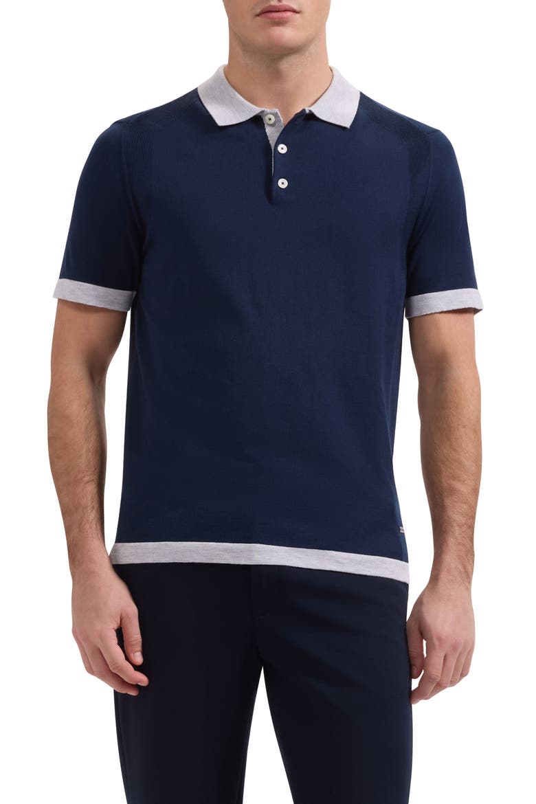 Short Sleeve Cotton & Modal Polo Sweater, Main, color, NAVY