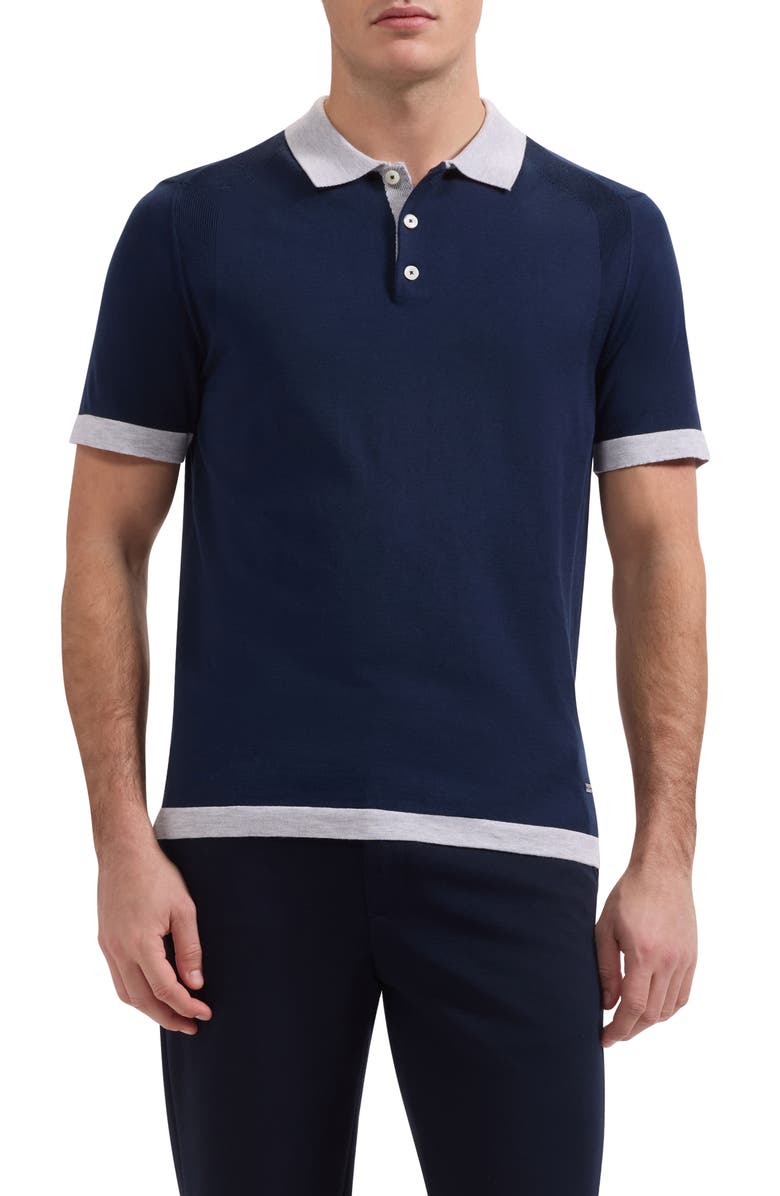 Bugatchi Short Sleeve Cotton & Modal Polo Sweater, Main, color, Navy