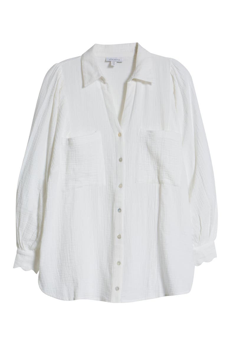 Cotton Gauze Button-Up Shirt, Alternate, color, WHITE