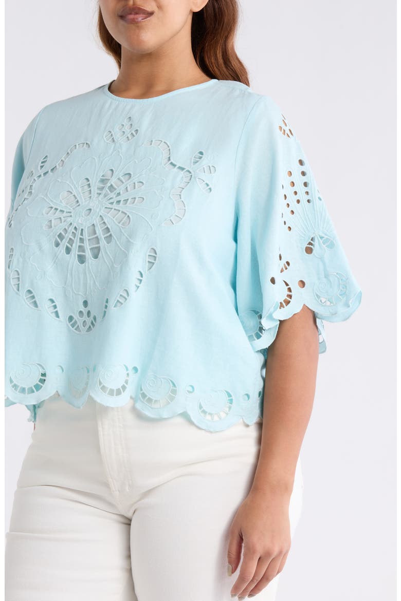 Cutout Linen Blend Top, Alternate, color, BLUE GLOW
