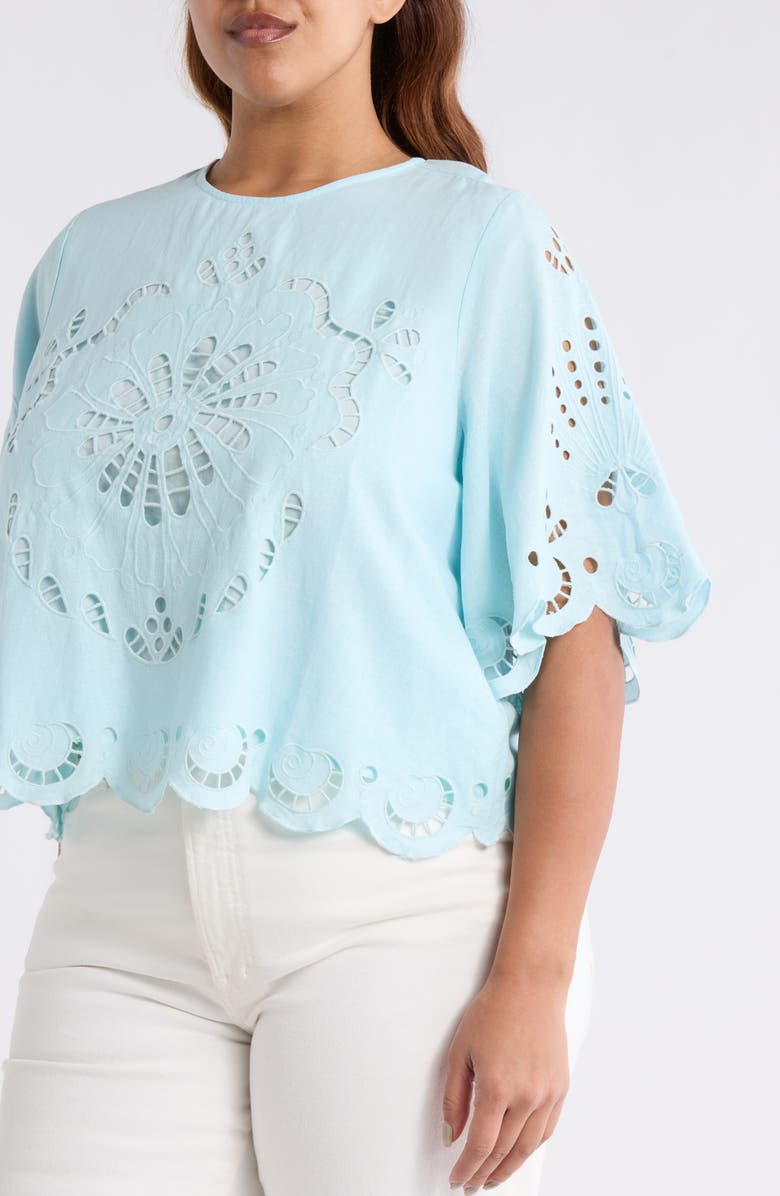 Treasure & Bond Cutout Linen Blend Top, Alternate, color, Blue Glow
