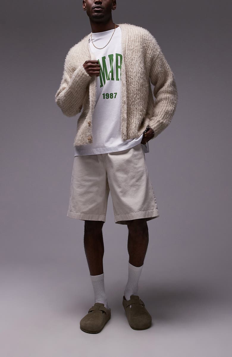 Topman Flat Front Cotton Twill Elastic Waist Shorts, Alternate, color, Stone