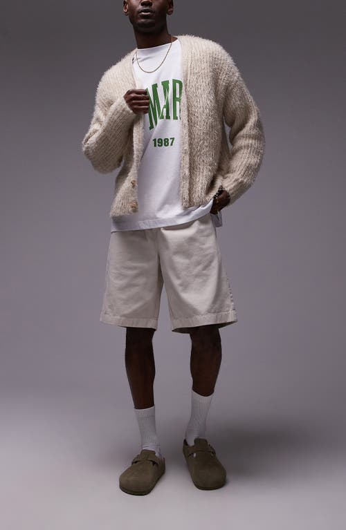 Topman Flat Front Cotton Twill Elastic Waist Shorts In White
