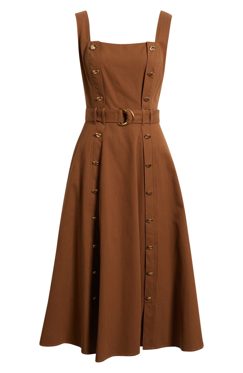 FREEMARKET Belted Fit & Flare Cotton Midi Dress, Alternate, color, Brown