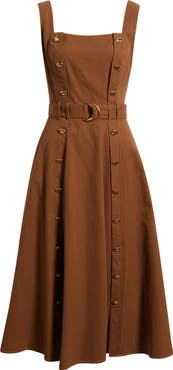 FREEMARKET Belted Fit & Flare Cotton Midi Dress