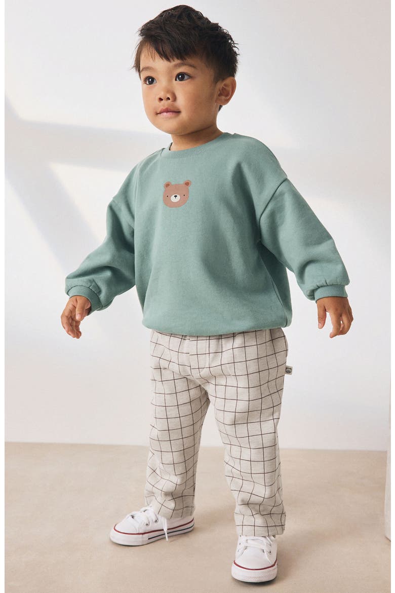 Kids' Bear Graphic Sweatshirt & Check Sweatpants Set, Alternate, color, BLUE