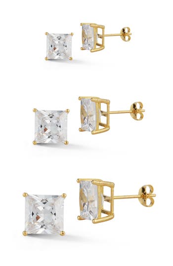 Glaze Jewelry 14k Over Silver Cz Princess Earrings Set In Gold
