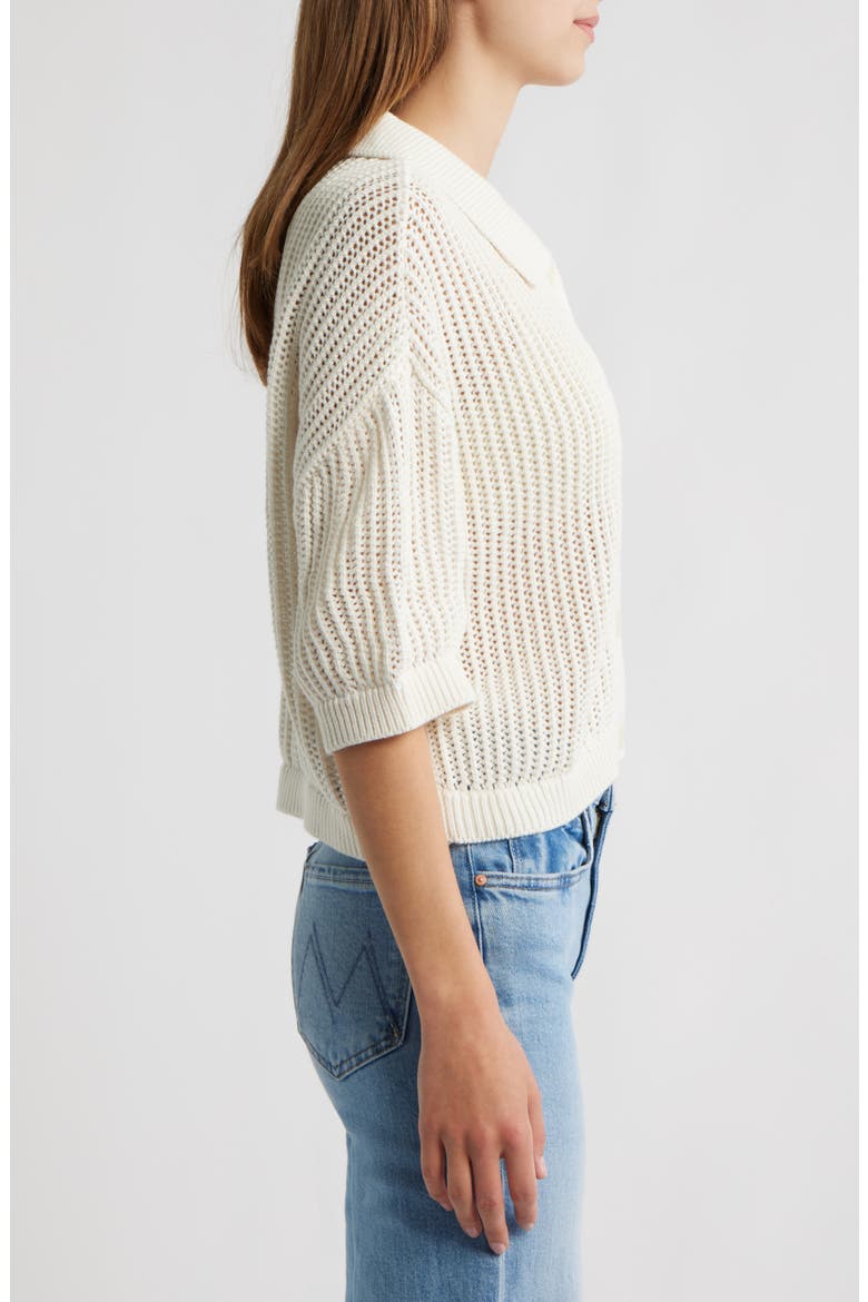 Peri Open Stitch Organic Cotton Cardigan, Alternate, color, IVORY