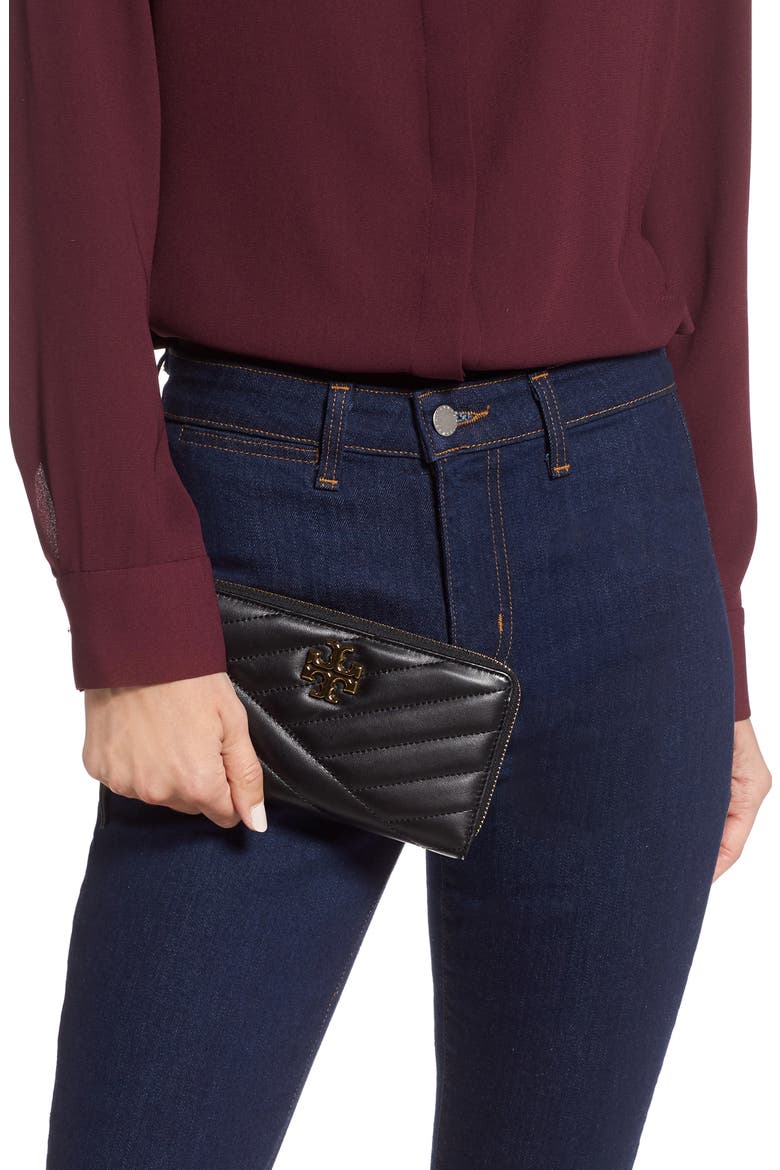 Kira Chevron Quilted Zip Leather Continental Wallet, Alternate, color, BLACK