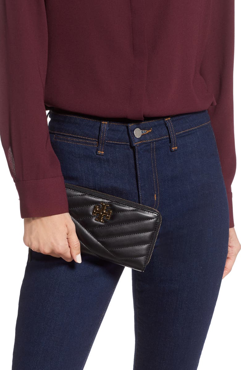 Tory Burch Kira Chevron Quilted Zip Leather Continental Wallet, Alternate, color,