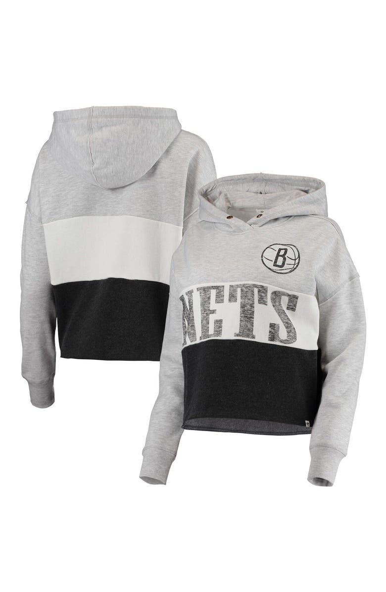 '47 Women's '47 Heathered Gray/Heathered Black Brooklyn Nets Lizzy Cutoff Pullover Hoodie, Main, color, Gray