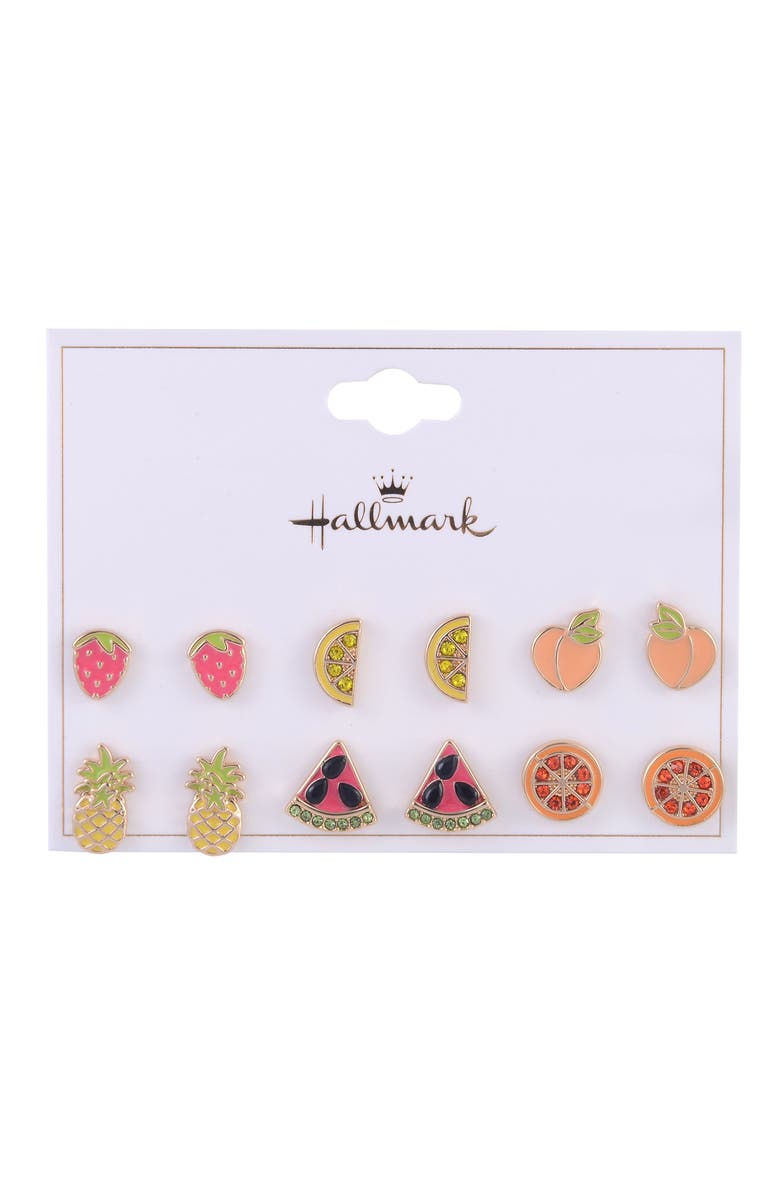 Hallmark 6 Pack Fruit Stud Earring Set, Alternate, color, Multicolored