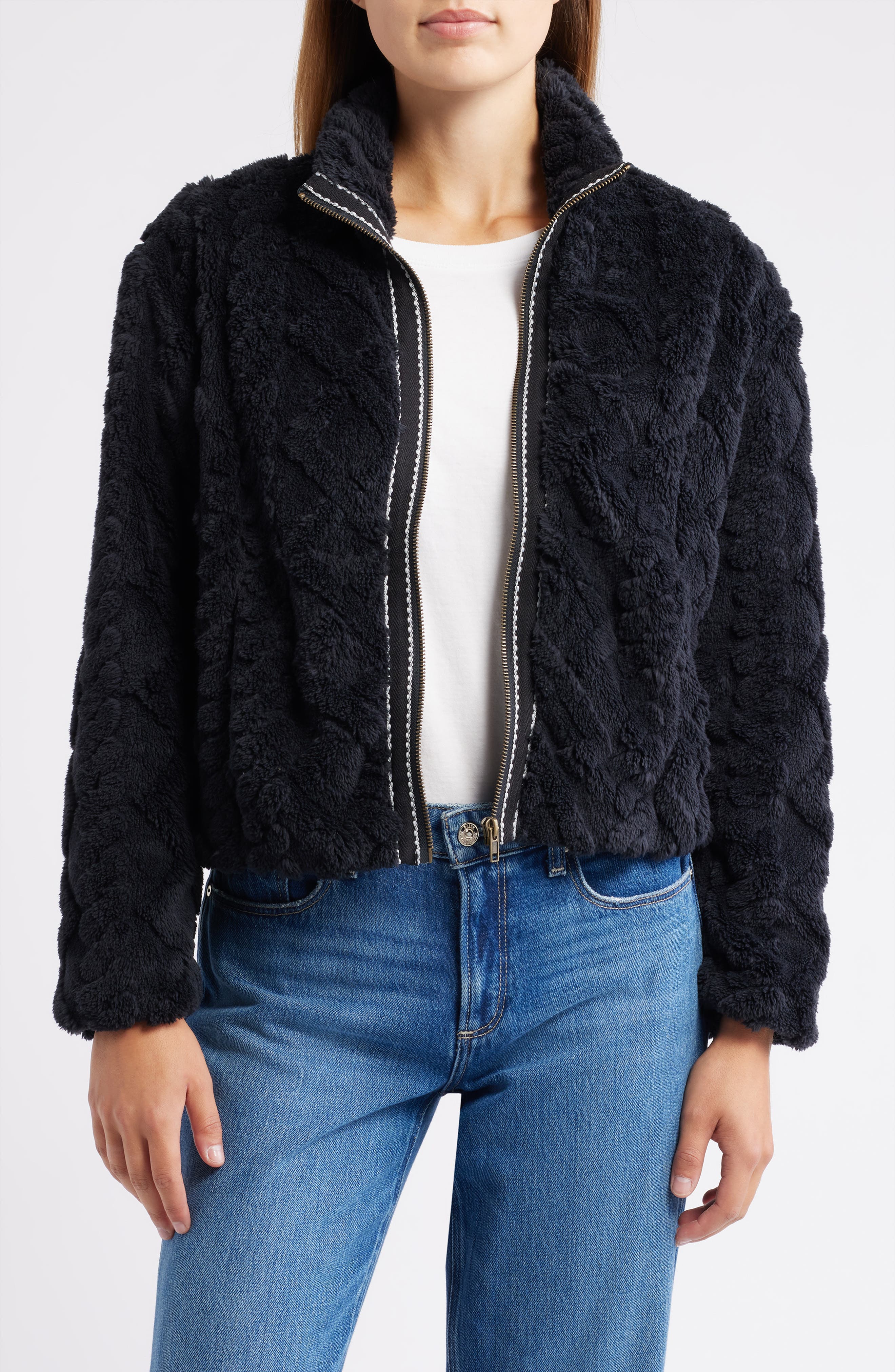 CITY BLUES Textured Faux Fur Jacket