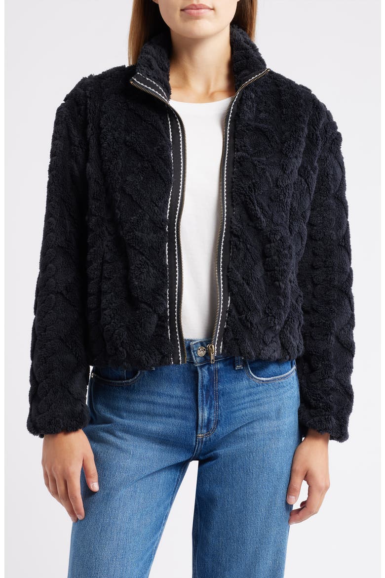 Textured Faux Fur Jacket, Main, color, BLACK