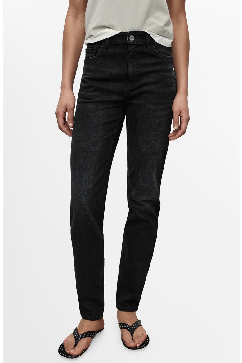 High Waist Ankle Mom Jeans, Main, color, BLACK DENIM