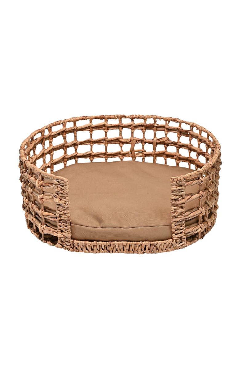 The Licker Store Gigi 24" x 18" Modern Handwoven Hyacinth Open-Weave Oval Pet Bed, Machine-Washable Cushion, Main, color, Natural