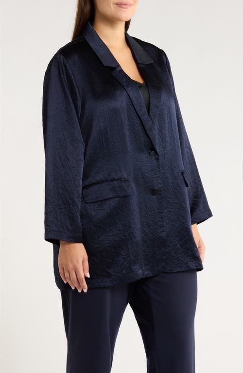 Eileen Fisher Crinkled Satin Blazer In Blue