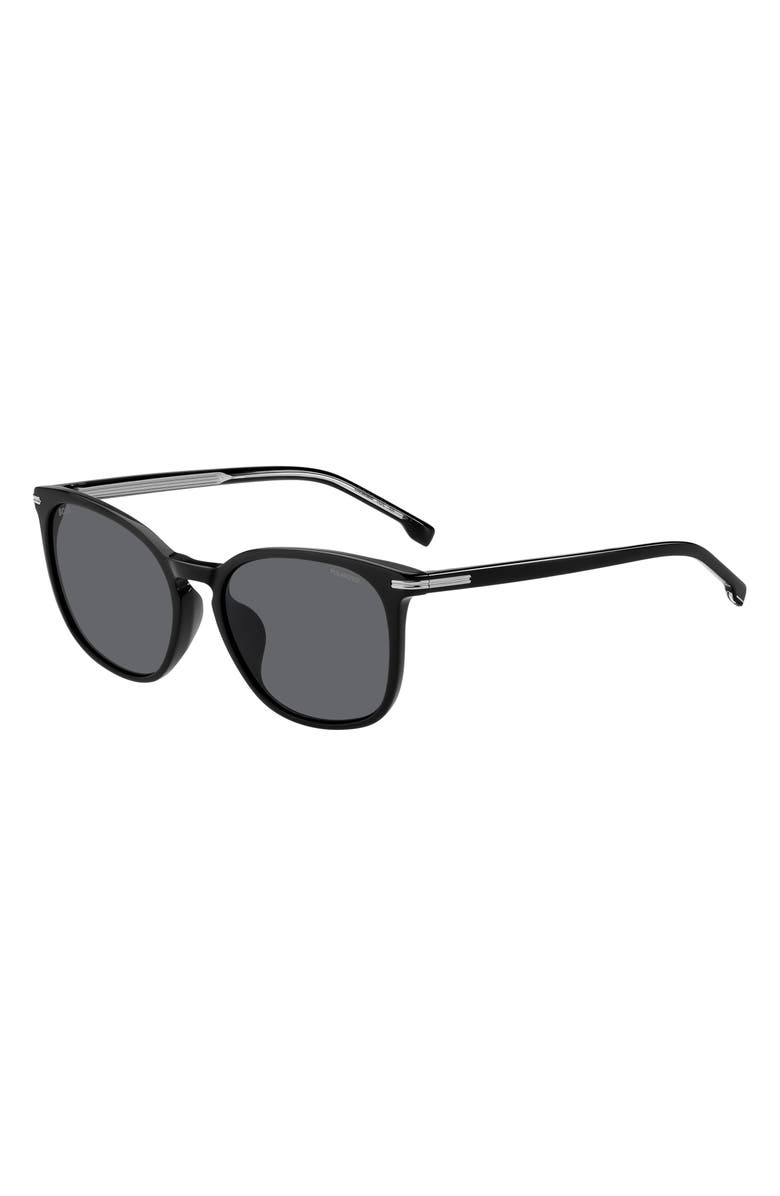 BOSS 56mm Polarized Rectangular Sunglasses, Alternate, color, Black