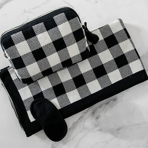 Plaid Organic Cotton Travel Blanket and Eye Mask Set