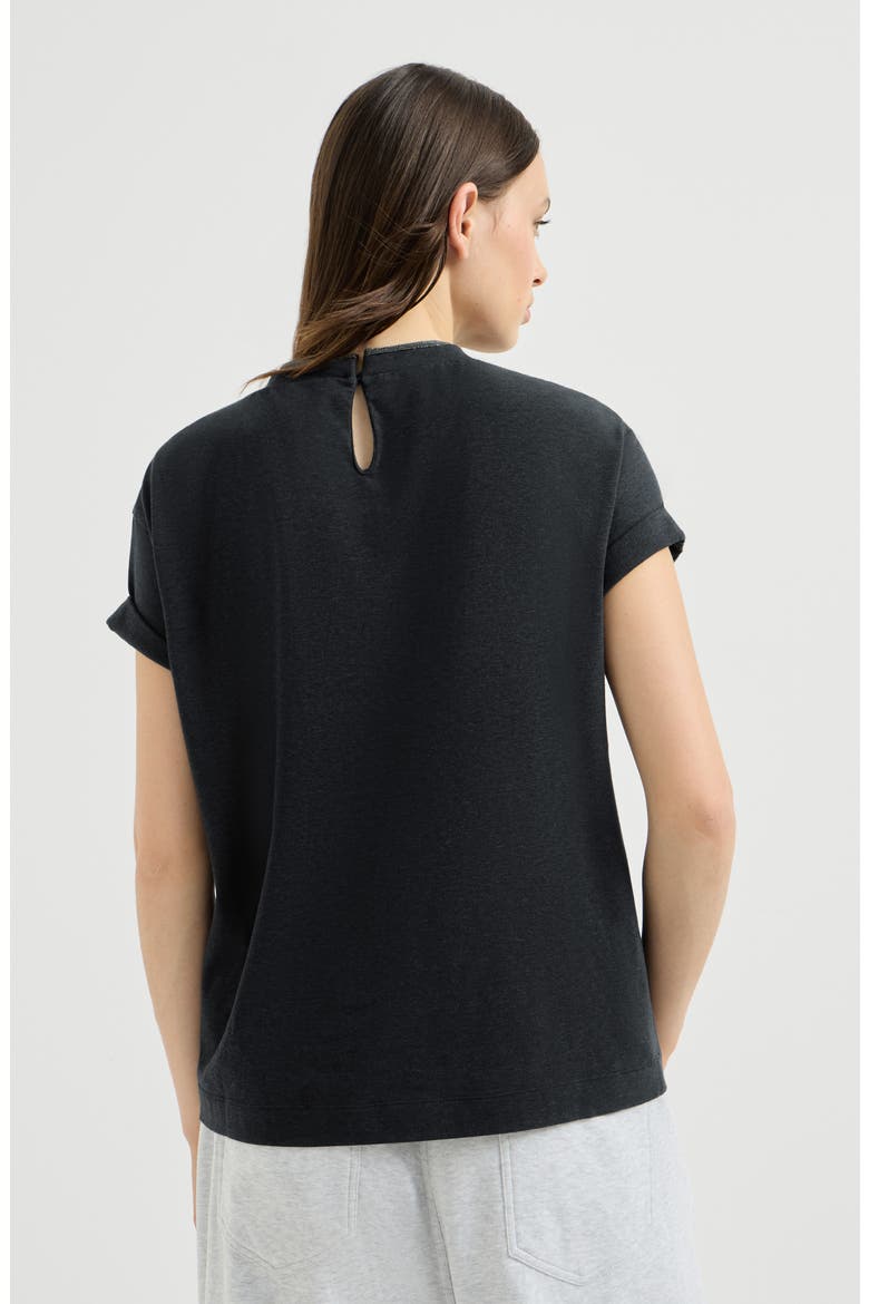 Stretch cotton jersey t-shirt with monili, Alternate, color, Anthracite