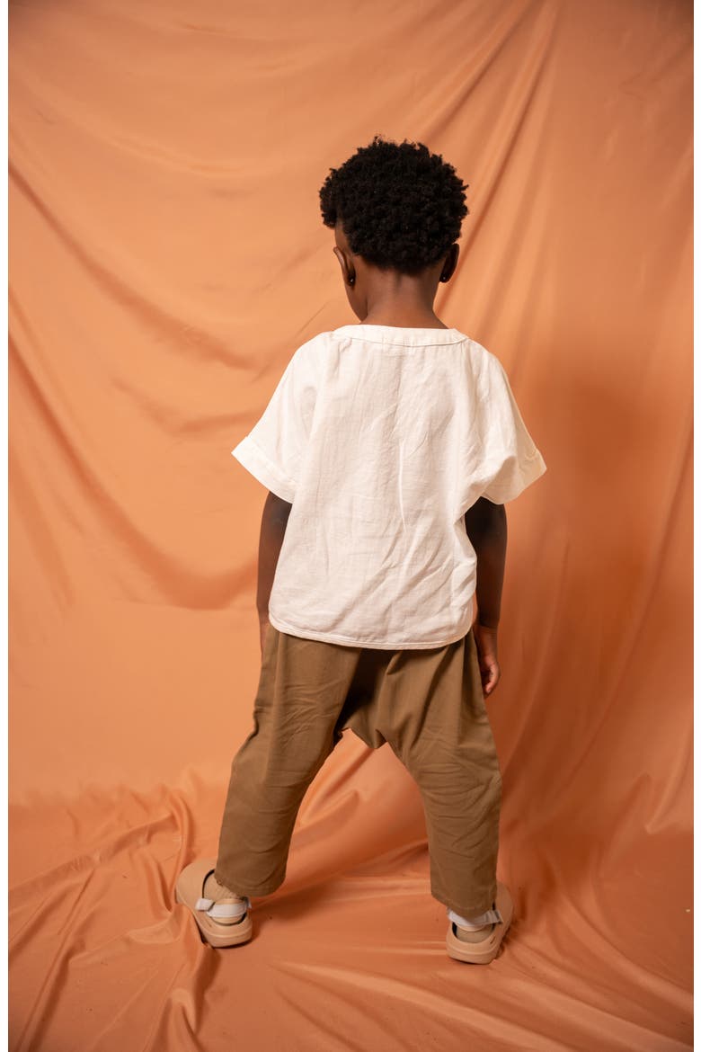 Kids' Short Sleeve Cotton & Linen Pocket Henley, Alternate, color, CREAM