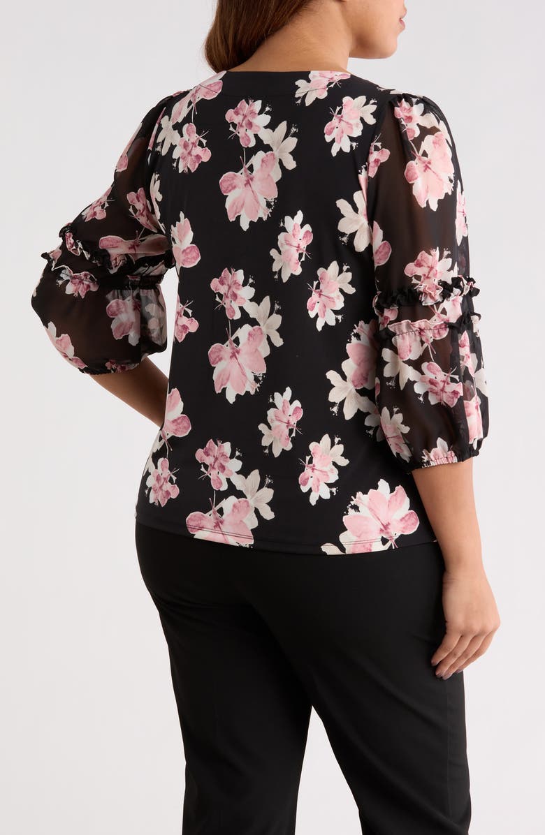 Anne Klein Floral Ruffle Top, Alternate, color, Anne Black Mult