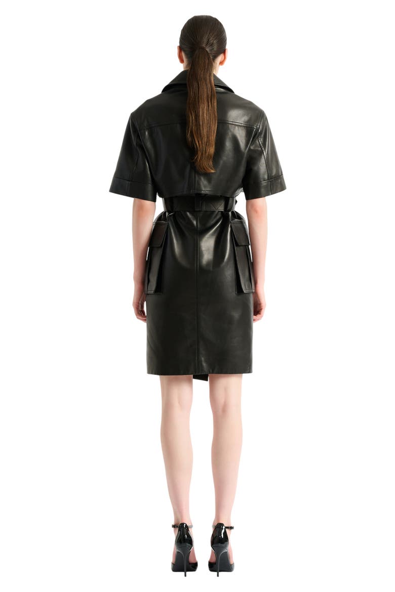 Belted lambskin leather dress, Alternate, color, black