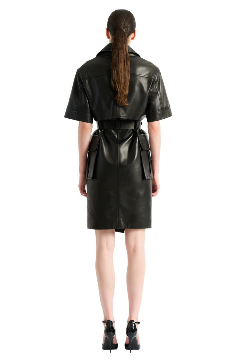 Balmain Belted lambskin leather dress, Alternate, color, Black