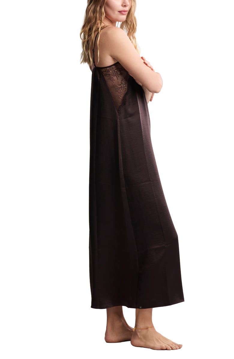 Barefoot Dreams<sup>®</sup> Liquid Lace Trim Satin Nightgown, Alternate, color, Umber