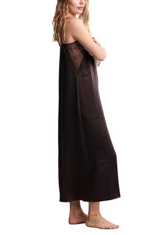 Barefoot Dreams Liquid Lace Trim Satin Nightgown In Brown