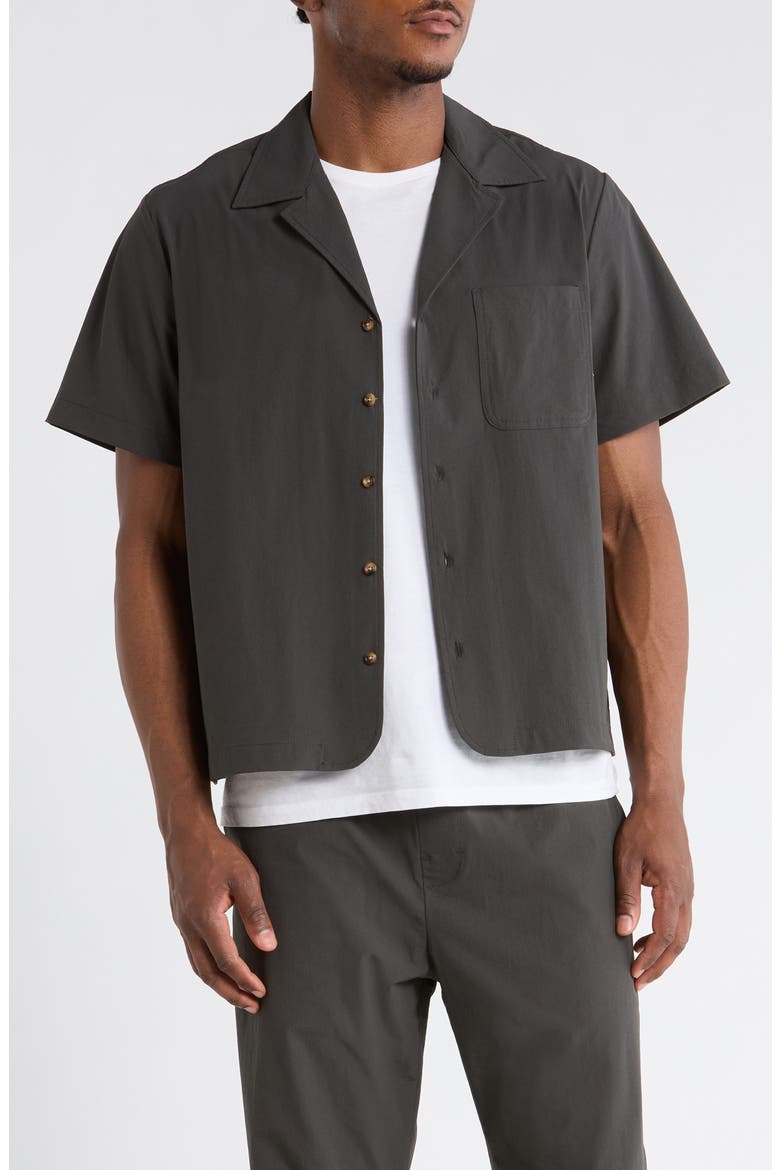 Tim Stretch Nylon Camp Shirt, Main, color, BLACK