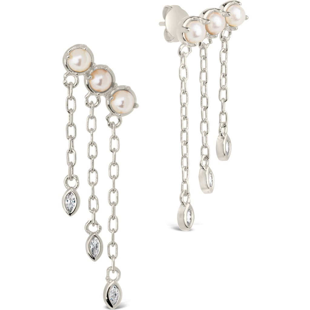Sterling Forever Rhiannon Cultured Pearl & Cubic Zirconia Drop Earrings In Metallic