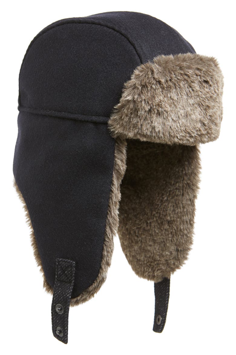 Faux Fur Trapper Hat, Main, color, NAVY