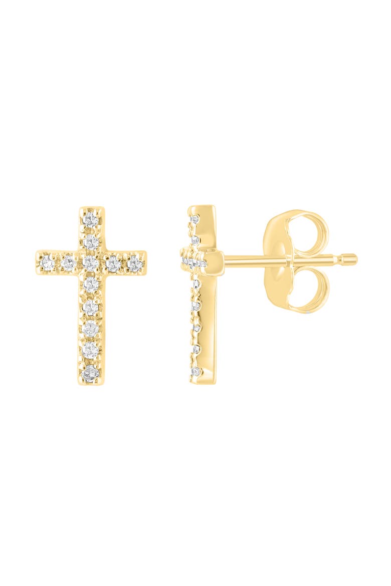14K Yellow Gold Diamond Cross Stud Earrings, Alternate, color, GOLD